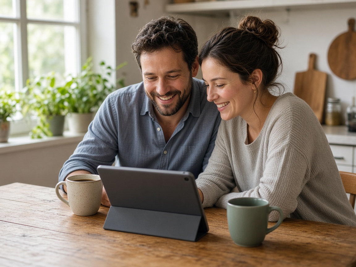 Couple reviewing cover options together at the kitchen table