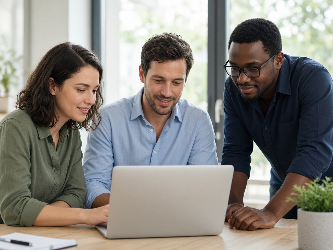 Colleagues working together in a bright office
